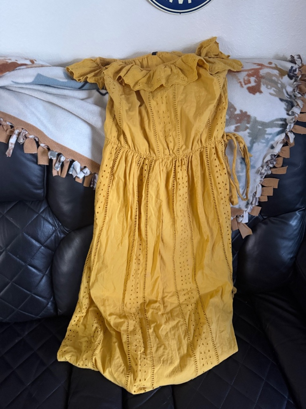Women’s Yellow Eyelet Midi Dress